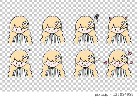 金髪のふわふわパーマとフリルブラウスの女性のいろいろな表情セット 金髪のふわふわパーマとフリルブラウスの女性のいろいろな表情セット 125854959