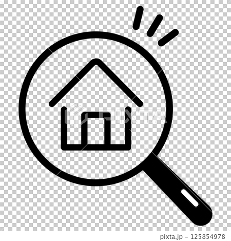 透過放大鏡看房子的圖示（透明） 125854978