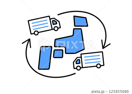 日本全国に荷物を配送するトラックをイメージしたイラスト 日本全国に荷物を配送するトラックをイメージしたイラスト 125855080
