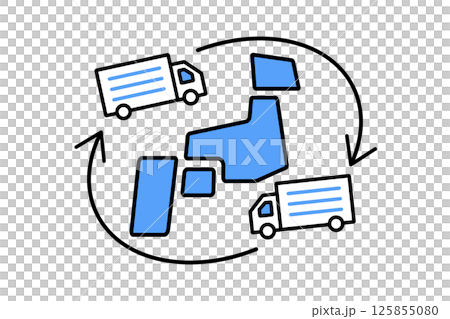 日本全国に荷物を配送するトラックをイメージしたイラスト 日本全国に荷物を配送するトラックをイメージしたイラスト 125855080