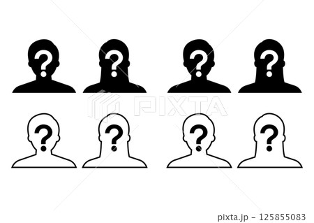 顔部分にクエスションマークが描かれた男性と女性のピクトグラム 125855083