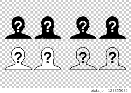 顔部分にクエスションマークが描かれた男性と女性のピクトグラム 125855083
