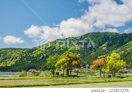 余呉湖畔の新緑の木々と山並み 滋賀県長浜市余呉町 余呉湖畔の新緑の木々と山並み 滋賀県長浜市余呉町 125855278