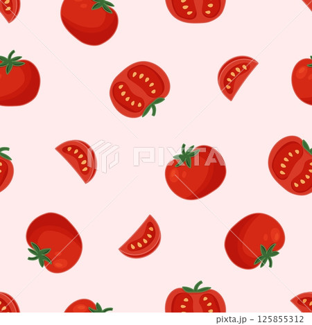 Seamless pattern with tomatoes on light pink background 125855312