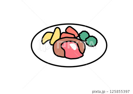 シンプルな洋食屋さんのハンバーグのイラスト シンプルな洋食屋さんのハンバーグのイラスト 125855397