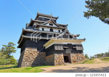 国宝松江城天守 晴天 青空の下 一瞬 人の動きが途絶えたシャッターチャンス 国宝松江城天守 晴天 青空の下 一瞬 人の動きが途絶えたシャッターチャンス 125855421