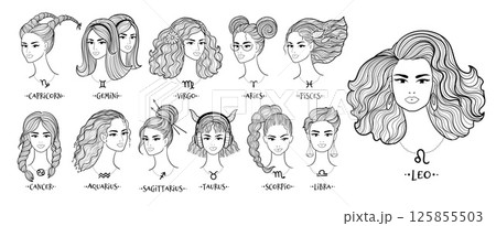 Zodiac signs female portraits set 125855503