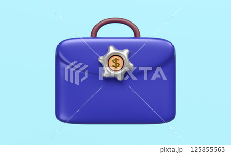 3d blue briefcase icon for business finance with gear, coins isolated on blue background. investment or business finance concept, 3d illustration render 3d blue briefcase icon for business finance with gear, coins isolated on blue background. investment or business finance concept, 3d illustration render 125855563