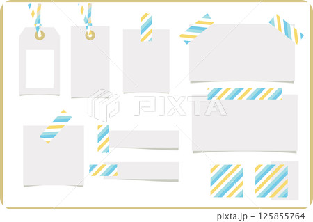 カラフルストライプ柄のマスキングテープとメモの素材セット（手帳・ラベル・付箋に） 125855764