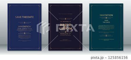 Elegant vintage wedding invitation card set in navy and gold 125856156