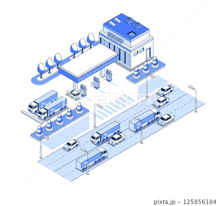 Gas station on the highway - vector isometric illustration 125856184