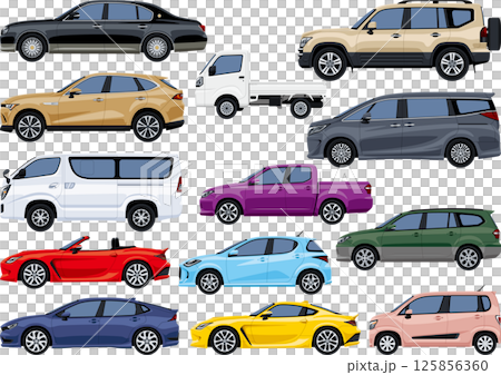 一組不同體型的汽車側視圖插圖 125856360