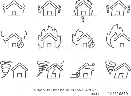 防災・災害アイコンセット（シンプル線画）_1 125856870