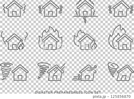 防災・災害アイコンセット（シンプル線画）_1 125856870