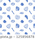 Seamless Nautical Pattern with Blue and White Marine Elements 125856878