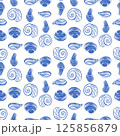 Seamless Nautical Pattern with Blue and White Marine Elements 125856879