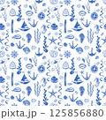 Seamless Nautical Pattern with Blue and White Marine Elements 125856880
