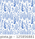 Seamless Nautical Pattern with Blue and White Marine Elements 125856881