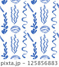 Seamless Nautical Pattern with Blue and White Marine Elements 125856883