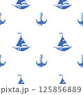 Seamless Nautical Pattern with Blue and White Marine Elements 125856889