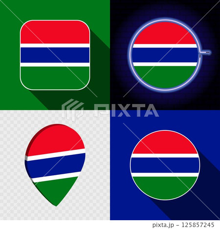 Set of modern icons with the national flag of Gambia. 125857245