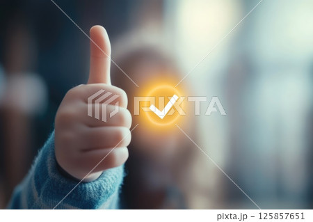 Child showing thumbs up approval, symbol of honesty and trust check sign Child showing thumbs up approval, symbol of honesty and trust check sign 125857651