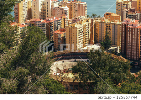 Plaza de Toros and Urban Skyline in Malaga, Spain 125857744