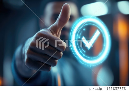Businessman showing thumbs up, approval, symbol of honesty and trust, check sign Businessman showing thumbs up, approval, symbol of honesty and trust, check sign 125857778