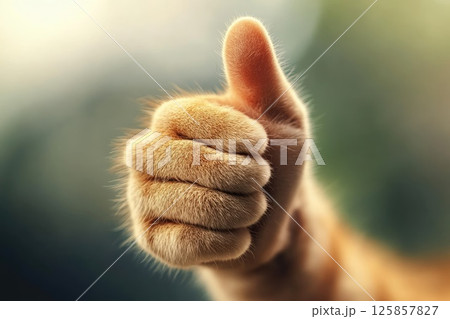 Cat showing thumbs up approval, symbol of honesty and trust check sign 125857827