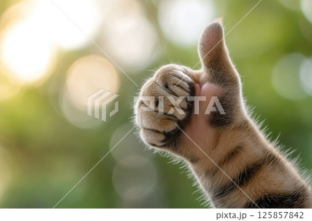 Cat showing thumbs up approval, symbol of honesty and trust check sign Cat showing thumbs up approval, symbol of honesty and trust check sign 125857842