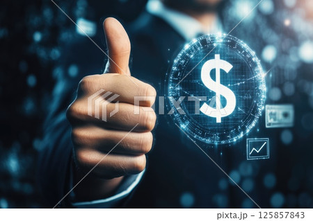 Businessman showing thumbs up, approval, symbol of honesty and trust, check sign Businessman showing thumbs up, approval, symbol of honesty and trust, check sign 125857843
