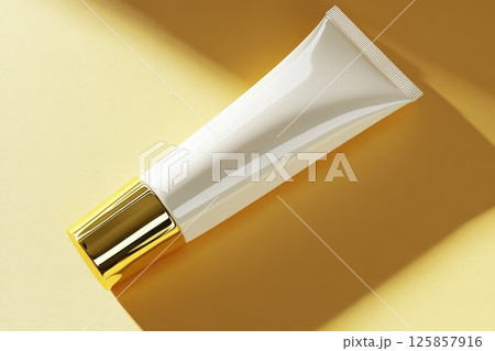 Top view package beauty cosmetic tube white, cream, gold color template isolated Top view package beauty cosmetic tube white, cream, gold color template isolated 125857916