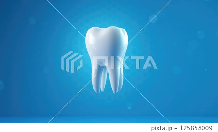 Shiny white tooth floating with a futuristic hexagonal pattern in the background Shiny white tooth floating with a futuristic hexagonal pattern in the background 125858009