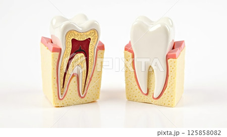Detailed Cross-Section of Human Tooth Showing Root, Pulp, and Surrounding Bone Detailed Cross-Section of Human Tooth Showing Root, Pulp, and Surrounding Bone 125858082