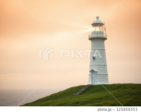 Lighthouse Beam at Tranquil Dusk or Dawn Lighthouse Beam at Tranquil Dusk or Dawn 125858351