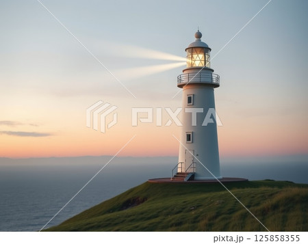 Lighthouse Beam at Tranquil Dusk or Dawn 125858355
