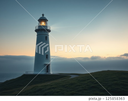 Lighthouse Beam at Tranquil Dusk or Dawn 125858363