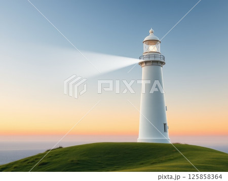 Lighthouse Beam at Tranquil Dusk or Dawn Lighthouse Beam at Tranquil Dusk or Dawn 125858364