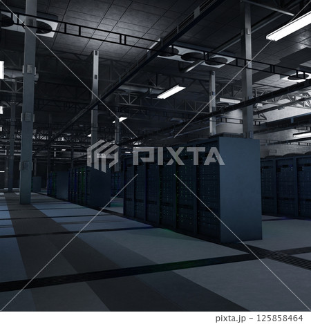 High tech server infrastructure powering artificial intelligence workflows, algorithm training and data inference tasks. Supercomputers supporting neural networks and analytics workloads, 3D render High tech server infrastructure powering artificial intelligence workflows, algorithm training and data inference tasks. Supercomputers supporting neural networks and analytics workloads, 3D render 125858464