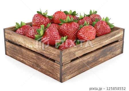 The strawberries in a rustic wooden box 125858552
