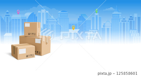 Cardboard Delivery Boxes Stack Banner template Cardboard Delivery Boxes Stack Banner template 125858601