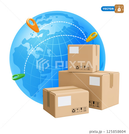Cardboard Delivery Boxes Stack And Globe 125858604