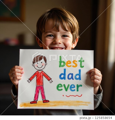 child drawing a card for fathers day with text best dad ever child drawing a card for fathers day with text best dad ever 125858654