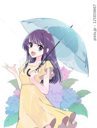 紫陽花と女の子のイラスト 125858667