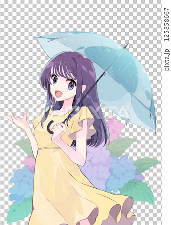 Illustration of a girl with hydrangea 125858667