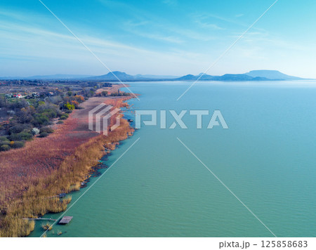 View from above Balaton lake on a sunny day. Hungary Europe 125858683