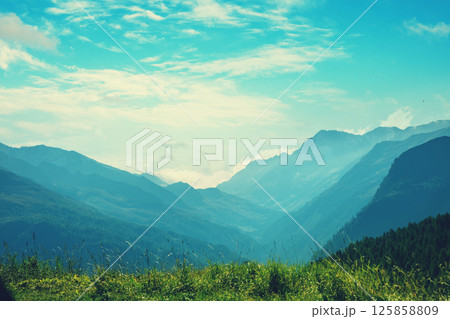 Mountain landscape on a sunny day. View from Grossglockner High Alpine Road. Austria, Europe Mountain landscape on a sunny day. View from Grossglockner High Alpine Road. Austria, Europe 125858809