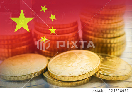 China flag with stock market finance, economy trend graph digital technology. 125858976