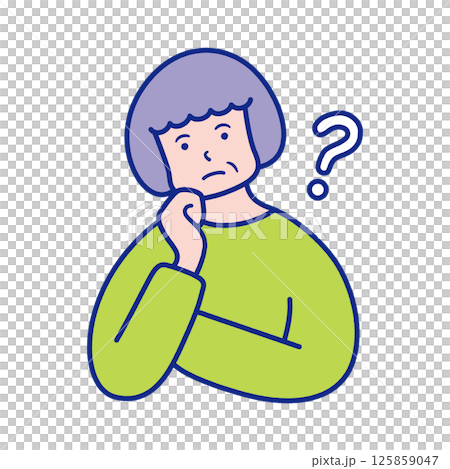 疑問を感じているシニア女性の上半身イラスト素材 125859047