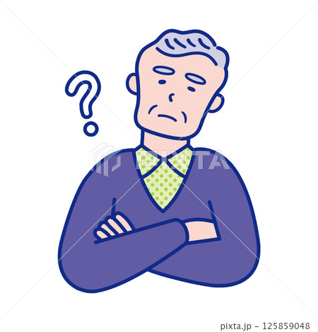 疑問を感じているシニア男性の上半身イラスト素材 125859048